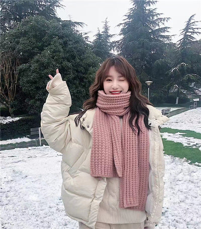 Bufanda Mujer Otoño Invierno Versión Coreana Lana Tejida Color Sólido - Image 13