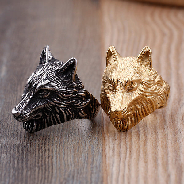 Anillo de Cabeza de Lobo Audaz para Hombres