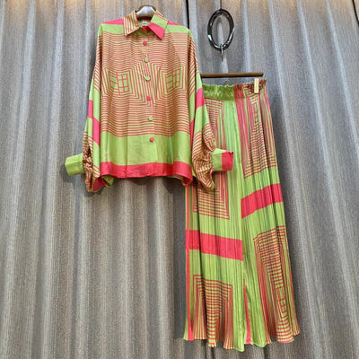 Conjunto de Dos Piezas: Blusa Estampada Personalizada + Pantalón Ancho de Cintura Alta - Image 3