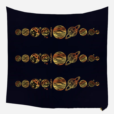 Golden crescent moon and woman silhouette tapestry with a floral crown against a dark blue starry background. - Image 4