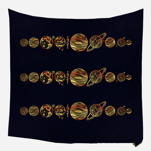 Golden crescent moon and woman silhouette tapestry with a floral crown against a dark blue starry background. - Image 4