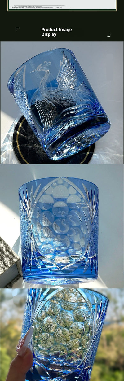 Vaso de Whiskey Artesanal con Grúa Tallada a Mano - Azul Agua - Image 6