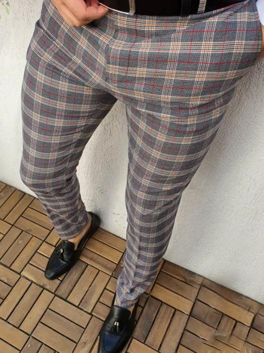 Pantalones de Vestir Casual con Estampado Cuadros Otoño para Hombre - Image 4