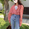 Blusa Floral Romántica de Solapa y Manga Larga para Mujer