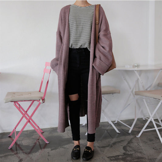 Suéter Cardigan Oversized de Punto Suelto y Manga Larga