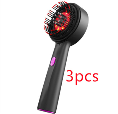 Black electric massage comb with red light therapy, black bristles, and a purple power button on a white background. - Image 14