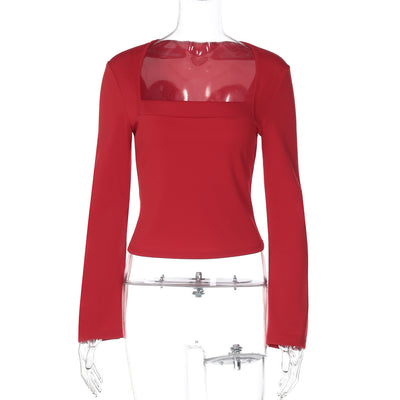 Blusa Cuadrada Entallada con Mangas Acampanadas - Camiseta Lisa de Corte Elegante - Image 6