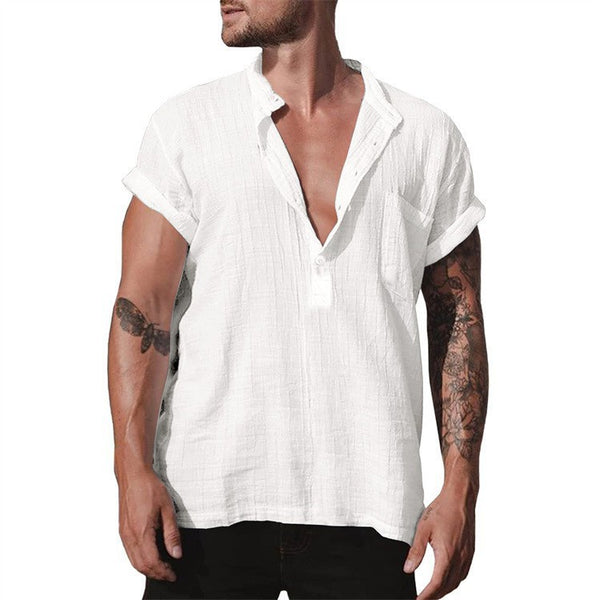 Camisa Suelta de Cuello Clásico con Bolsillo y Manga Corta - Image 6