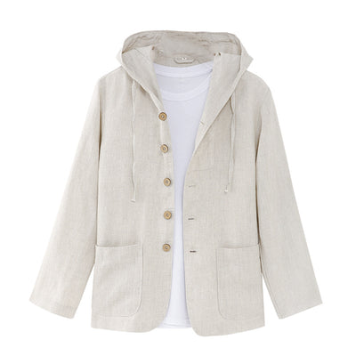 Chaqueta Lino Casual con Capucha - Suelta y Transpirable - Image 5