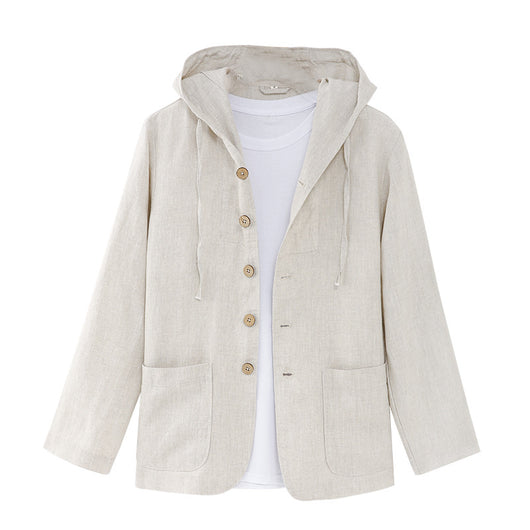 Chaqueta Lino Casual con Capucha - Suelta y Transpirable - Image 5