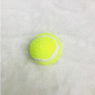 Three bright yellow dog tennis balls with white seams, made of rubber and felt, stacked on a soft background. - Image 7