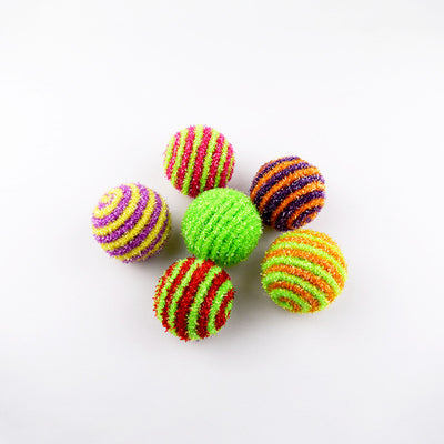 Multicolor pet cat toy set with feather wands, plush mice, sisal balls, plastic balls, and a catnip pouch. - Image 3