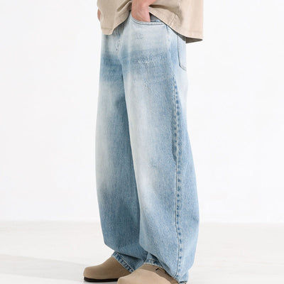 Jeans Azul Desteñido con Detalles Blancos Estilo Americano para Hombre - Image 12