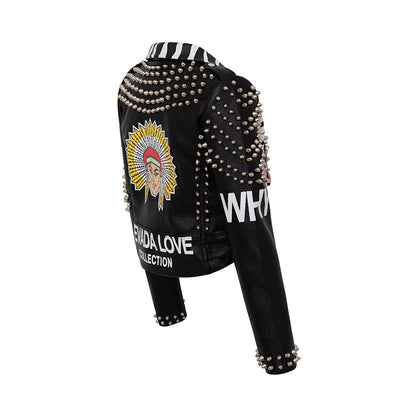 Chaqueta de Cuero Slim con Diseño Graffiti - Estilo Europeo y Americano para Mujer - Image 9