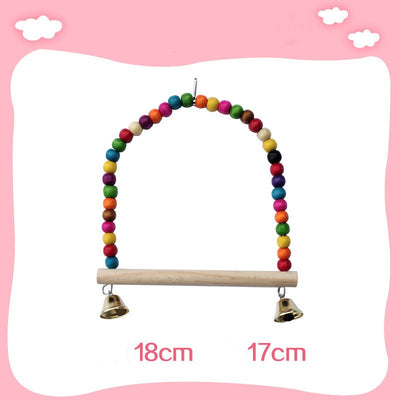 Colorful wooden aerial ladder with five rungs and vibrant beads, featuring metal hooks for birds or hamsters. - Image 18
