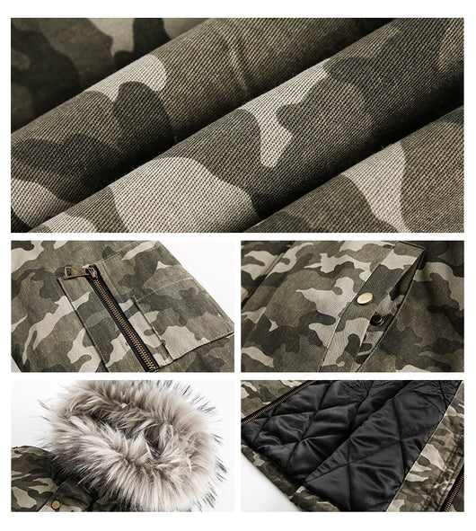 Chaqueta de Algodón Camuflada con Capucha y Cuello de Piel Desmontable - Image 9