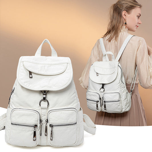 Mochila de Cuero Lavado para Mujer - Gran Capacidad y Estilo Casual - Image 2