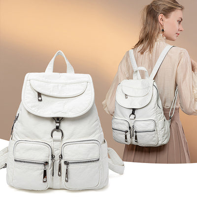 Mochila de Cuero Lavado para Mujer - Gran Capacidad y Estilo Casual - Image 2