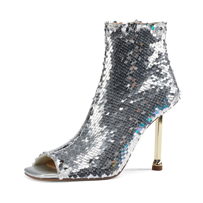 Botas Stiletto con Boca de Pez y Cierre - Tacones Altos Brillantes para Mujer - Image 7