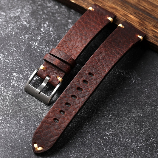 Correa de Reloj Cuero Genuino Gris Marrón Envejecido Artesanal - Image 2