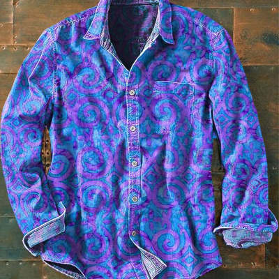 Camisa Manga Larga con Bloques de Color Estampada para Hombre