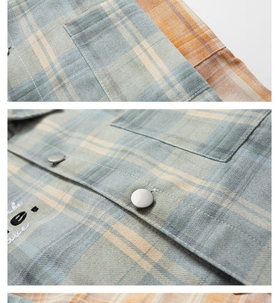 Camisa Cuadriculada Retro Americana con Bordado de Alfabeto - Image 12