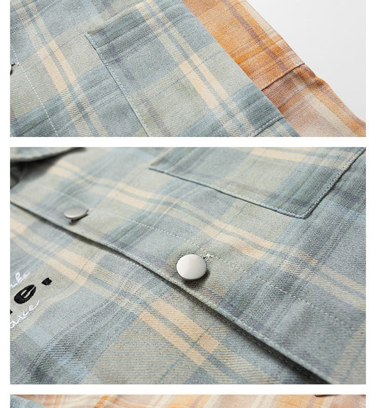 Camisa Cuadriculada Retro Americana con Bordado de Alfabeto - Image 12