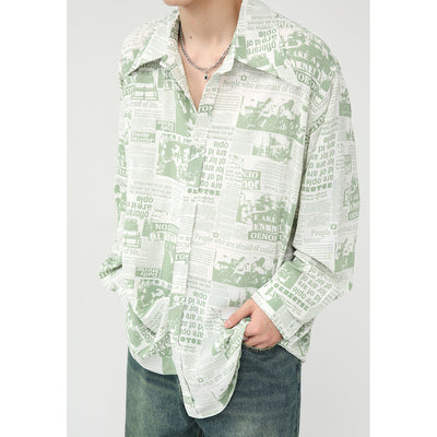 Playera Estilo Artístico con Estampado Periódico Coreano - Image 3