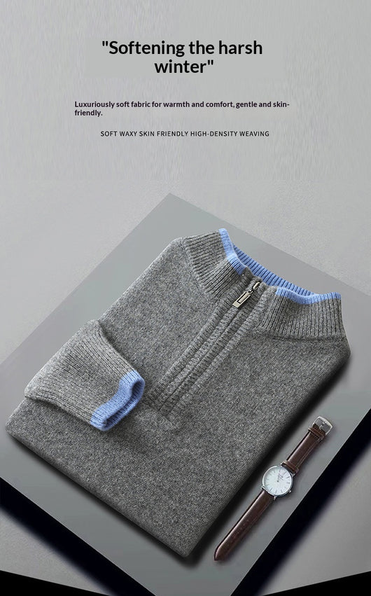 Suéter de Lana Gruesa para Hombre con Cuello Mock Neck Bicolor - Image 24