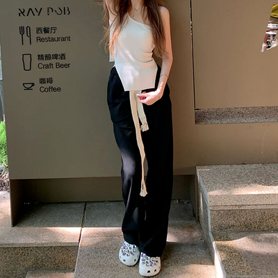 Pantalones Rectos Casual con Cordón Trenzado para Mujer