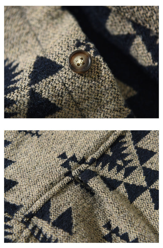 Camisa Casual de Lana Jacquard Retro para Hombre - Manga Larga Otoño - Image 14