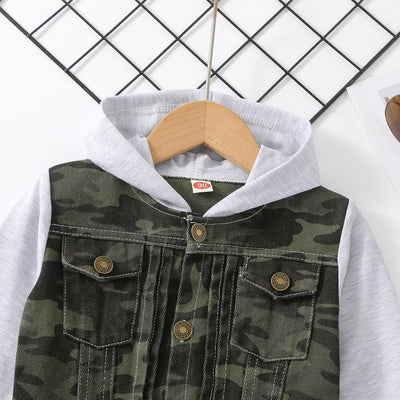 Chaqueta Denim Raglan con Capucha Estilo Europeo y Americano para Niño - Image 18