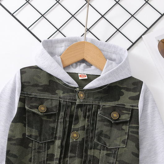 Chaqueta Denim Raglan con Capucha Estilo Europeo y Americano para Niño - Image 18