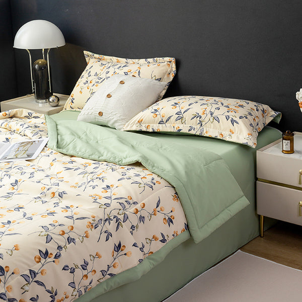 Juego de Cama Doble Verano Algodón y Lino Transpirable 4 Piezas