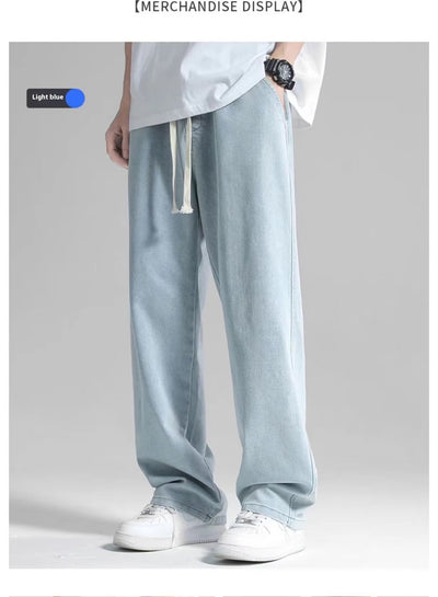 Pantalón Jeans Hombre Corte Recto Ancho Suelto con Caída - Image 11