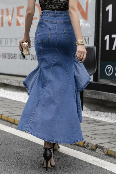 Falda Sirena Denim Cintura Alta Media Pierna - Image 11