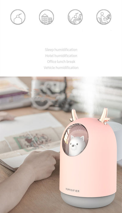 White and pink cute bear mini humidifiers with gold deer antlers, emitting a fine mist. - Image 9