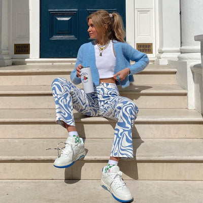 Pantalones Rectos Casual con Estampado Zebra Azul - Image 8