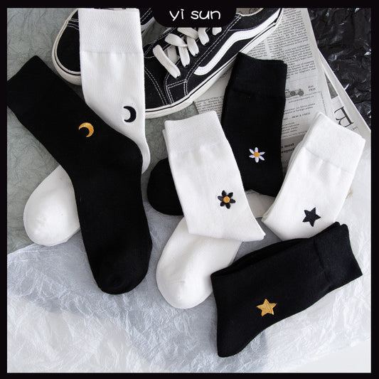 Calcetines JK Estilo Coreano Estrellas y Luna - Calcetines Altos de Color Puro