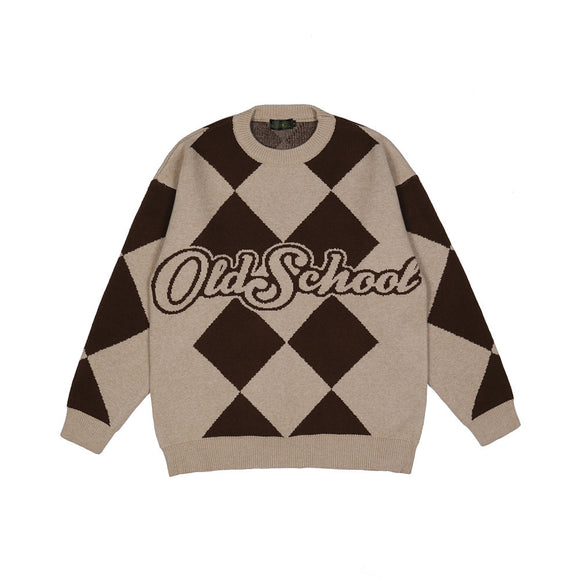 Suéter Hombre Jacquard Diamante Oversized Cuello Redondo Tendencia Casual