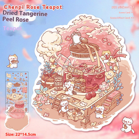 Diy Notebook Decompression Stacking Miniature Sticker set featuring a cute cartoon hot pot shop scene with animal characters. - Image 9
