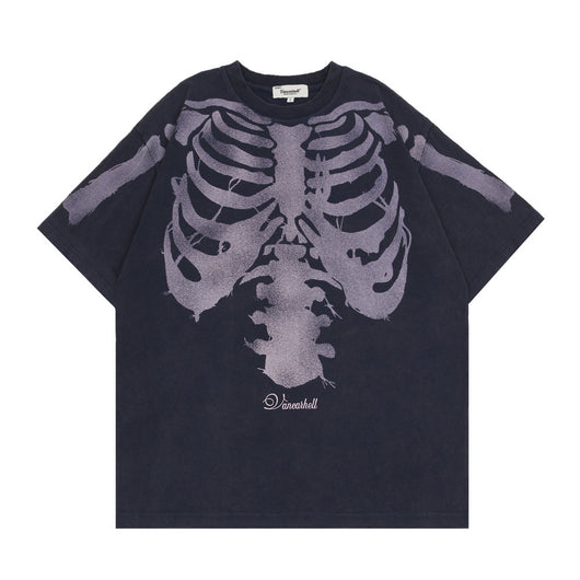 Camiseta de Algodón Lavada Estilo Vintage con Calavera para Hombre