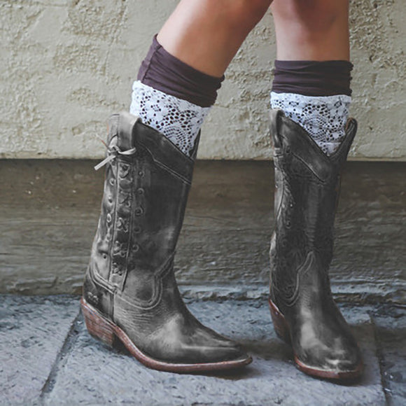 Botas Estilo Europeo Tacón Grueso Talla Grande Caña Media