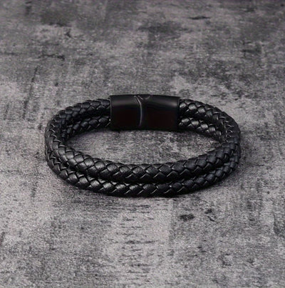 Pulsera de Cuero Multicapa con Aleación para Hombre - Diseño Negro Elegante - Image 4