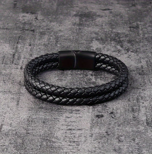 Pulsera de Cuero Multicapa con Aleación para Hombre - Diseño Negro Elegante - Image 4