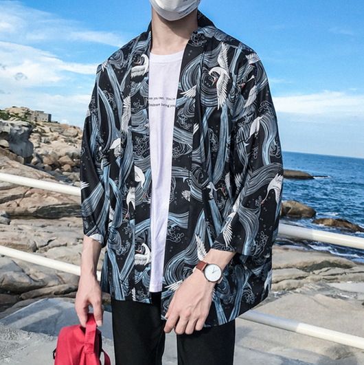 Chaqueta Kimono Estilo Japonés - Cardigan Holgado Streetwear Hip Hop para Hombre - Image 3