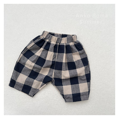 Pantalones Capri Cuadros Azul Retro para Niños - Image 2