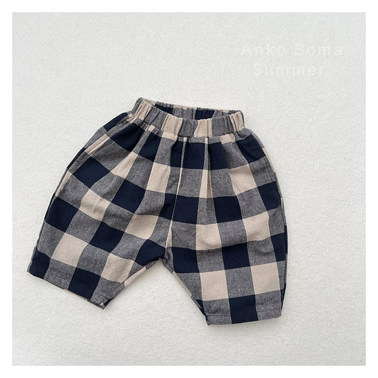 Pantalones Capri Cuadros Azul Retro para Niños - Image 2
