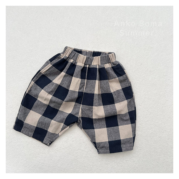 Pantalones Capri Cuadros Azul Retro para Niños