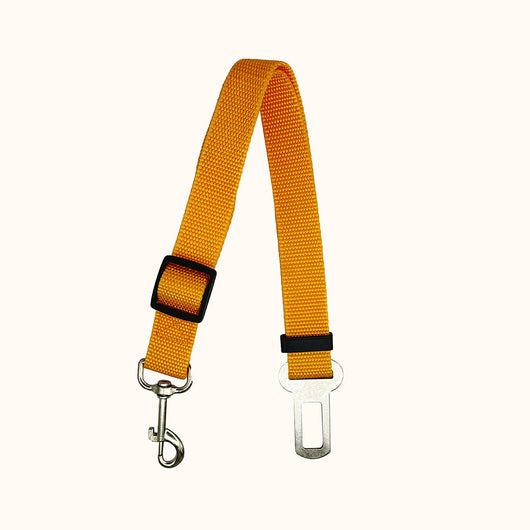 Brown nylon pet car safety belt with adjustable strap, metal seatbelt buckle, and swivel snap hook. - Image 10